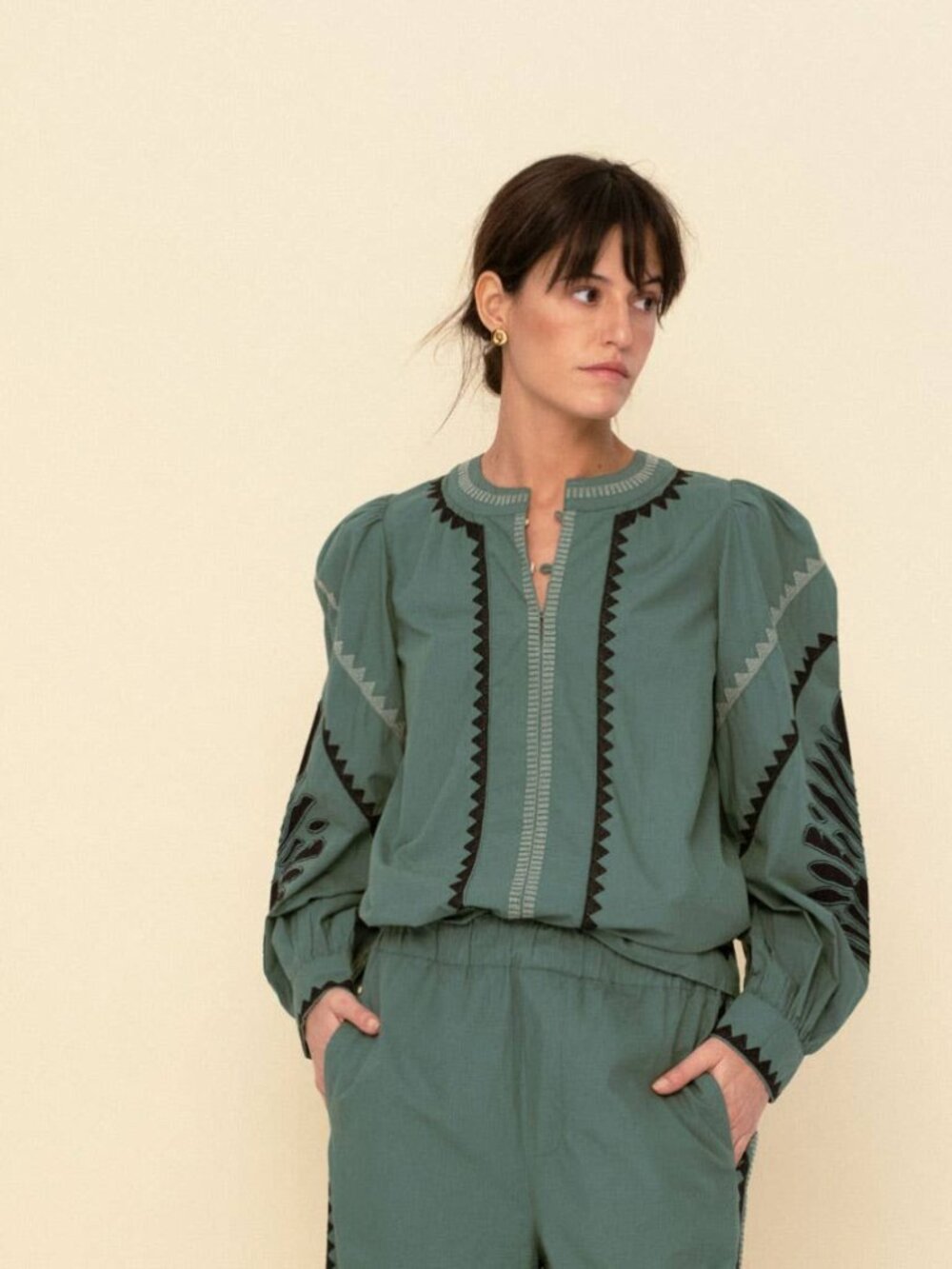 Sonmer embroidered applique blouse size L